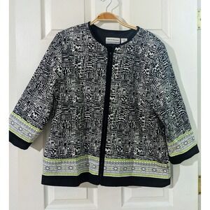 Alfred‎ Dunner Petite Abstract Print 3/4 Sleeve Zip Front Jacket Size 16P